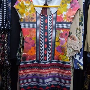 Fire Los Angeles Multicolor Floral & Geometric Mini Dress